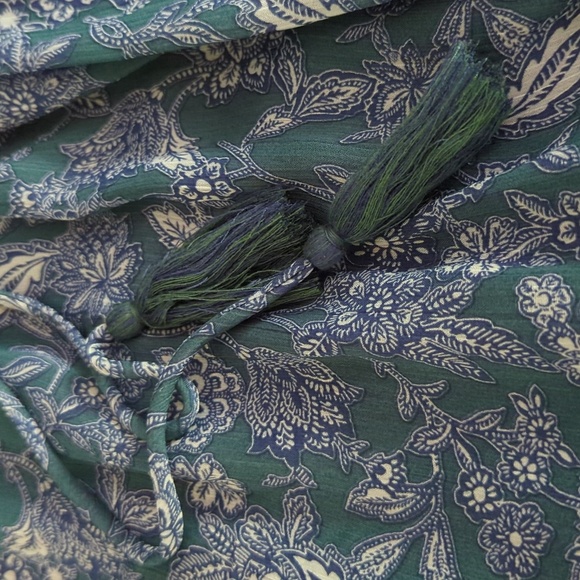 Voy Blue & Green Paisley Midi Skirt Boho Ruffle w/ Tassle Drawstring Size S - Picture 4 of 6